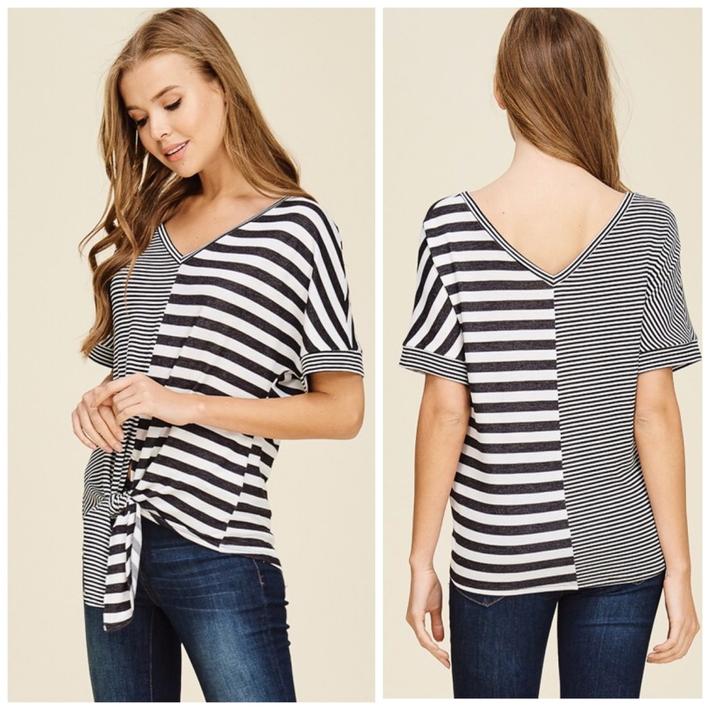 š„°LAST 1!Contrast Stripe Back Detail Front Tie Top - Picture 5 of 7